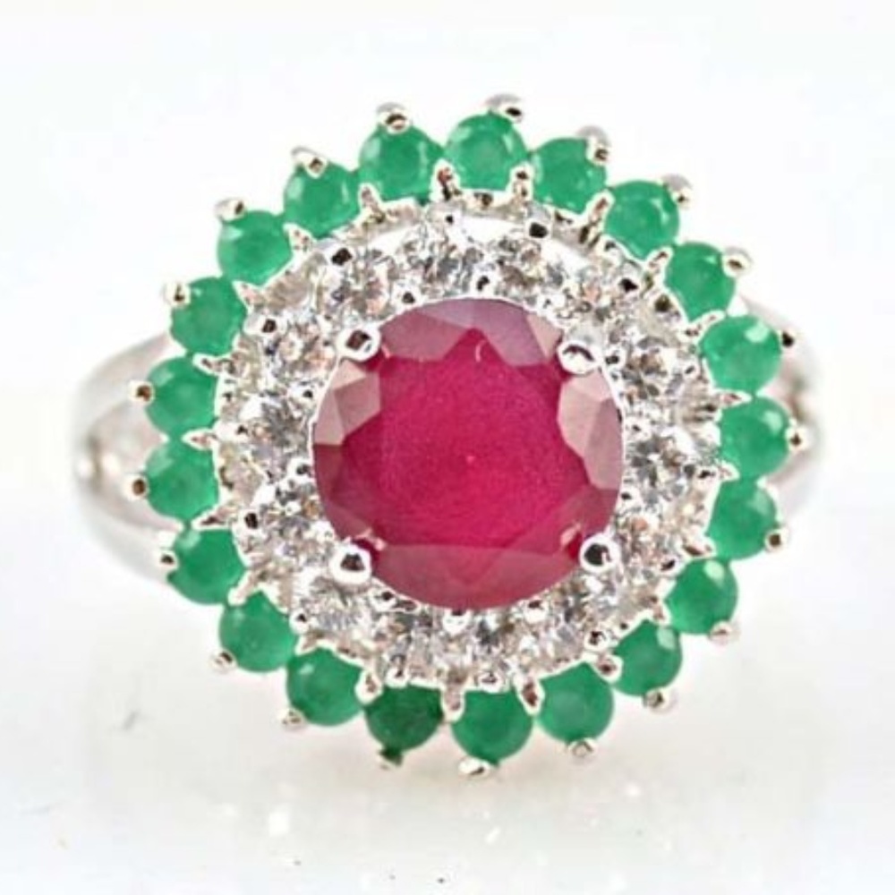 925 Silver Red Ruby Romantic Wedding Ring Size 10 - image 1